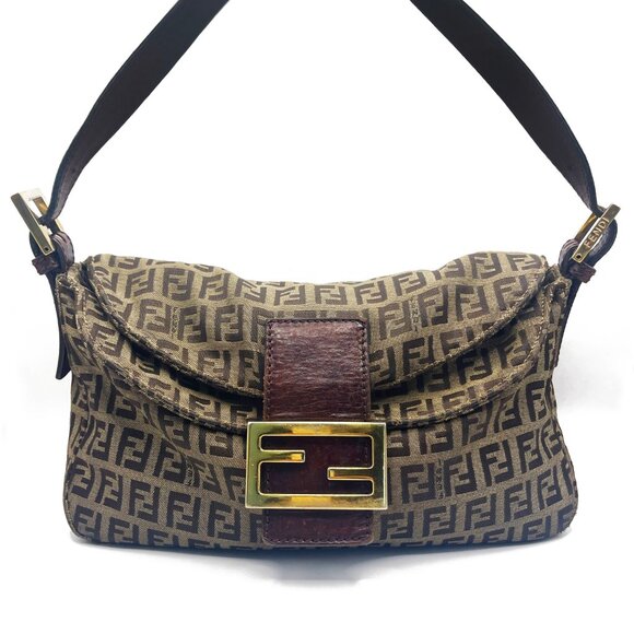 Authentic FENDI Mamma Zucca Zucchino Bucket Baguette Tan Gold Flap Bag Purse - Picture 3 of 15